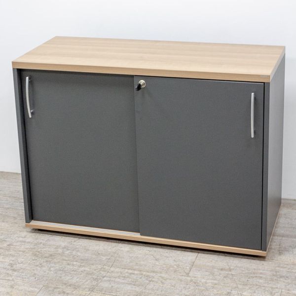 MDD Armoire basse portes coulissantes Cacao / Anthracite