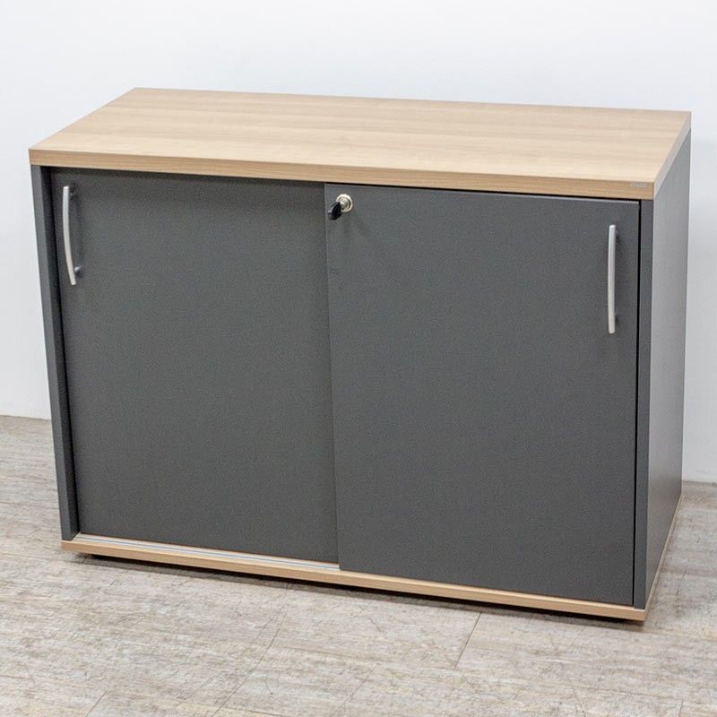 MDD Armoire basse portes coulissantes Cacao / Anthracite