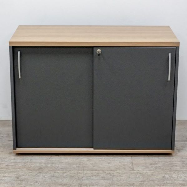 MDD Armoire basse portes coulissantes Cacao / Anthracite