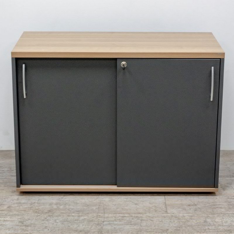 MDD Armoire basse portes coulissantes Cacao / Anthracite