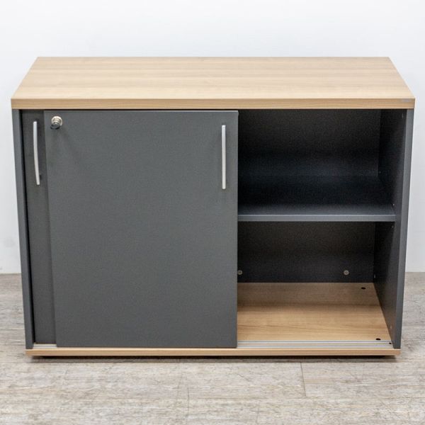 MDD Armoire basse portes coulissantes Cacao / Anthracite