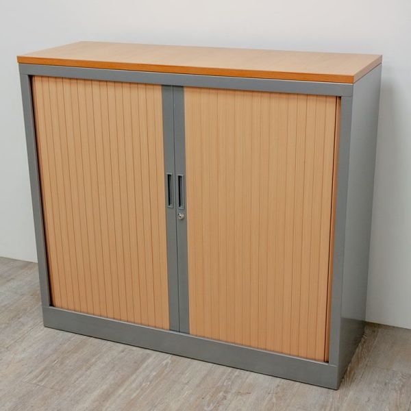 Armoire basse L120 Poirier / Gris