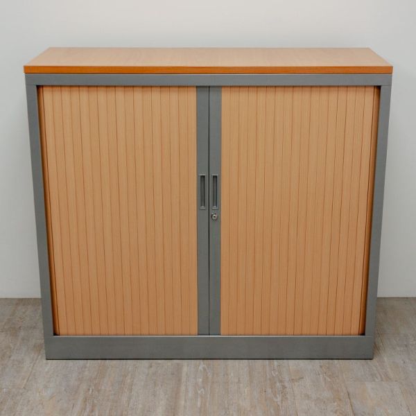Armoire basse L120 Poirier / Gris