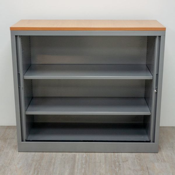 Armoire basse L120 Poirier / Gris