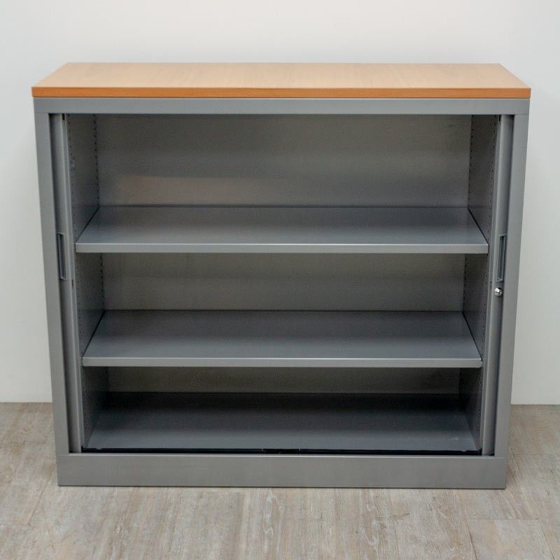 Armoire basse L120 Poirier / Gris