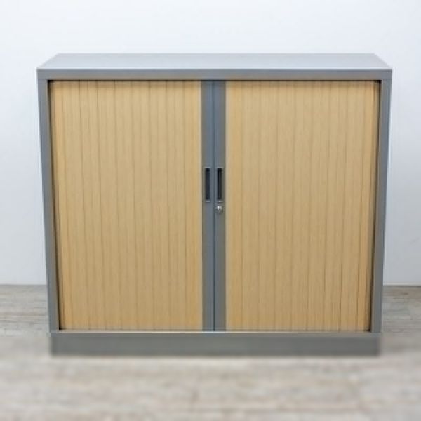 Armoire basse L120 Gris Alu / Chêne 2nd Choix