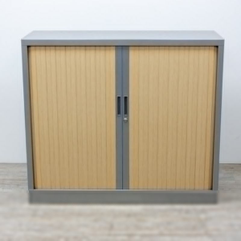 Armoire basse L120 Gris Alu / Chêne 2nd Choix