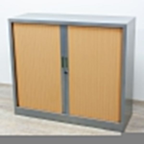 Armoire basse L120 Gris Alu / Poirier