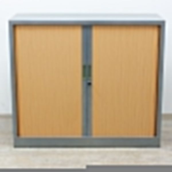 Armoire basse L120 Gris Alu / Poirier