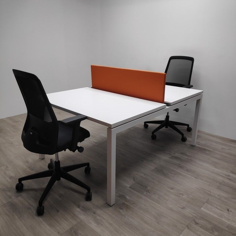 Bench 2 postes L120 Blanc / Orange